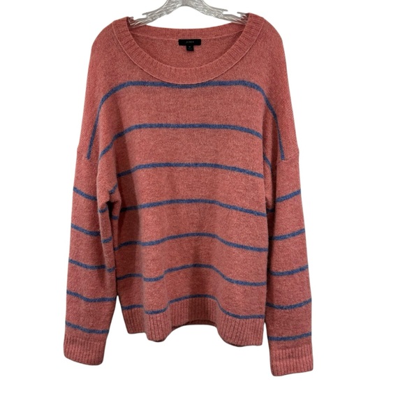 J Crew Alpaca Merino Wool Crewneck Stripe Pink/Blue sweater AK162 Sz Medium - Picture 1 of 11
